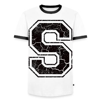 Un caractère U in Grunge-Look - T-shirt contrasté Homme - blanc/noir - Devant - AI Model Female 172 light (172cm) & AI Model Male 178 dark (178cm)