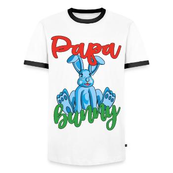 Papa banny, Papa Rabbit with saying - Easter - Men's Ringer Shirt - white/black - Front - AI Model Female 172 light (172cm) & AI Model Male 178 dark (178cm)