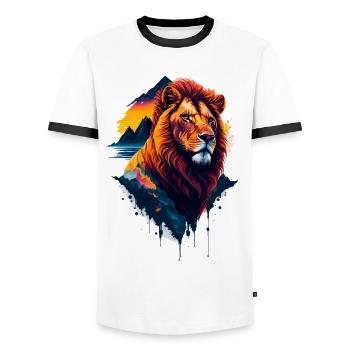 Abstract illustration of lion - Men's Ringer Shirt - white/black - Front - AI Model Female 172 light (172cm) & AI Model Male 178 dark (178cm)