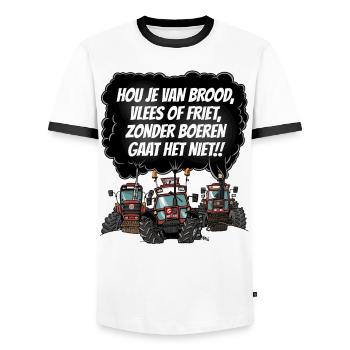 bread tshirt 3x brown - Men's Ringer Shirt - white/black - Front - AI Model Female 172 light (172cm) & AI Model Male 178 dark (178cm)