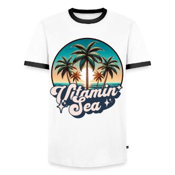 Vitamin Sea Palmen Retro Sommer Strandurlaub - Männer Kontrast-T-Shirt - Weiß/Schwarz - Vorne - AI Model Female 172 light (172cm) & AI Model Male 178 dark (178cm)