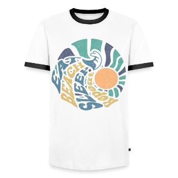Manger Plage Dormir Répéter Vague Rétro - T-shirt contrasté Homme - blanc/noir - Devant - AI Model Female 172 light (172cm) & AI Model Male 178 dark (178cm)