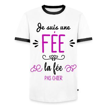 La fée pas chier - T-shirt contrasté Homme - blanc/noir - Devant - AI Model Female 172 light (172cm) & AI Model Male 178 dark (178cm)