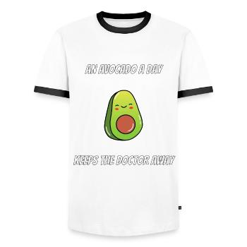 An Avocado a Day Keeps The Doctor Away Vegan - Men's Ringer Shirt - white/black - Front - AI Model Female 172 light (172cm) & AI Model Male 178 dark (178cm)