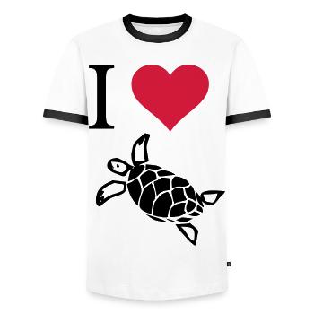 I love turtles - Men's Ringer Shirt - white/black - Front - AI Model Female 172 light (172cm) & AI Model Male 178 dark (178cm)
