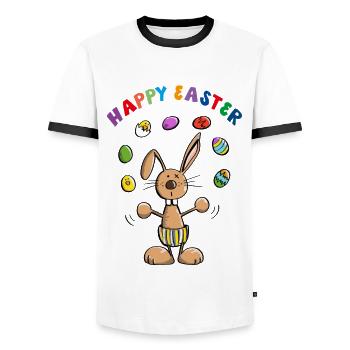 Happy Easter Osterhase - Bunny - Männer Kontrast-T-Shirt - Weiß/Schwarz - Vorne - AI Model Female 172 light (172cm) & AI Model Male 178 dark (178cm)