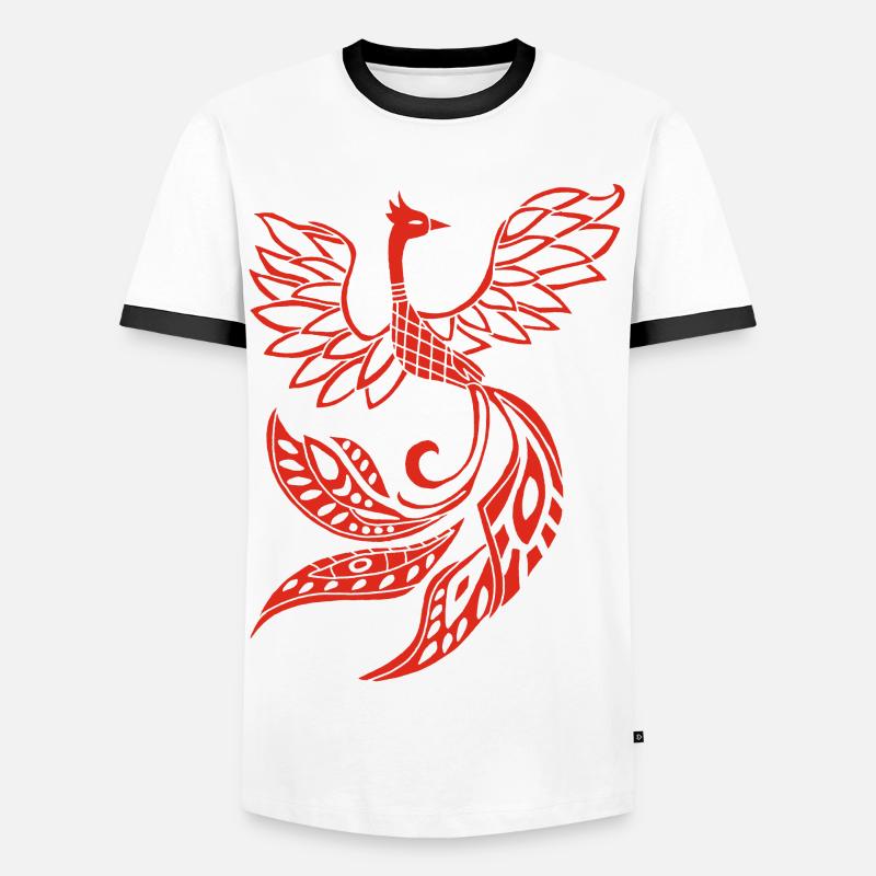 Red phoenix bird - Men's Ringer Shirt - white/black