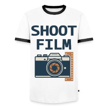Shoot Film Retro Camera - Men's Ringer Shirt - white/black - Front - AI Model Female 172 light (172cm) & AI Model Male 178 dark (178cm)
