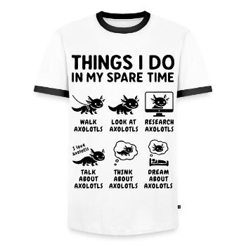 Funny Axolotl Hobby Saying Leisure Time - Men's Ringer Shirt - white/black - Front - AI Model Female 172 light (172cm) & AI Model Male 178 dark (178cm)