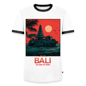 Île des Dieux de Bali - T-shirt contrasté Homme - blanc/noir - Devant - AI Model Female 172 light (172cm) & AI Model Male 178 dark (178cm)