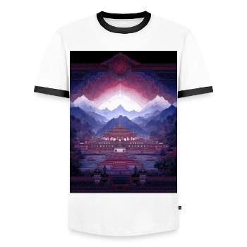Psy Art - Pagode in Berglandschaft - Männer Kontrast-T-Shirt - Weiß/Schwarz - Vorne - AI Model Female 172 light (172cm) & AI Model Male 178 dark (178cm)
