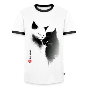 Cat Love - Men's Ringer Shirt - white/black - Front - AI Model Female 172 light (172cm) & AI Model Male 178 dark (178cm)
