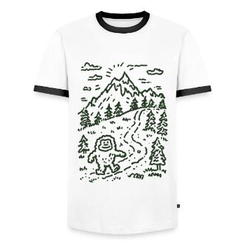 Bergwanderer im Waldlandschaft - Männer Kontrast-T-Shirt - Weiß/Schwarz - Vorne - AI Model Female 172 light (172cm) & AI Model Male 178 dark (178cm)