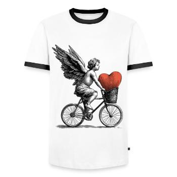 Herzengel auf Fahrrad - Männer Kontrast-T-Shirt - Weiß/Schwarz - Vorne - AI Model Female 172 light (172cm) & AI Model Male 178 dark (178cm)