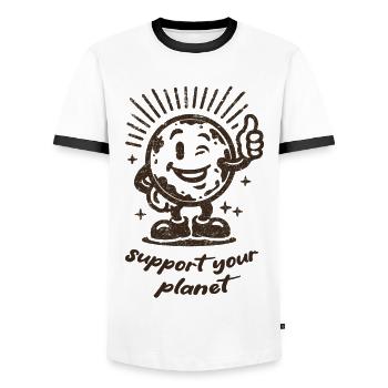 Support Your Planet Motiv - Männer Kontrast-T-Shirt - Weiß/Schwarz - Vorne - AI Model Female 172 light (172cm) & AI Model Male 178 dark (178cm)