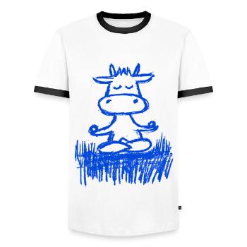 Zen-Kuh auf der Wiese - Männer Kontrast-T-Shirt - Weiß/Schwarz - Vorne - AI Model Female 172 light (172cm) & AI Model Male 178 dark (178cm)