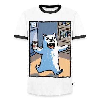 Coffee bear in the shop - Men's Ringer Shirt - white/black - Front - AI Model Female 172 light (172cm) & AI Model Male 178 dark (178cm)