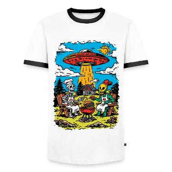 Barbecue de la fin du monde - T-shirt contrasté Homme - blanc/noir - Devant - AI Model Female 172 light (172cm) & AI Model Male 178 dark (178cm)