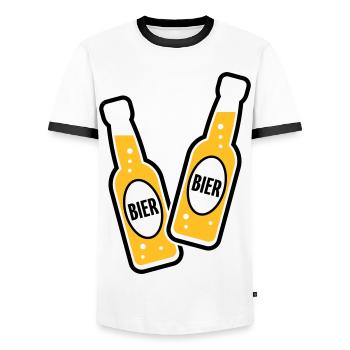 2 Bierflaschen Stoßen An (Bier Biertrinker POS 2C) - Männer Kontrast-T-Shirt - Weiß/Schwarz - Vorne - AI Model Female 172 light (172cm) & AI Model Male 178 dark (178cm)