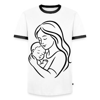 Mère tenant un enfant – Design de maman aimante - T-shirt contrasté Homme - blanc/noir - Devant - AI Model Female 172 light (172cm) & AI Model Male 178 dark (178cm)