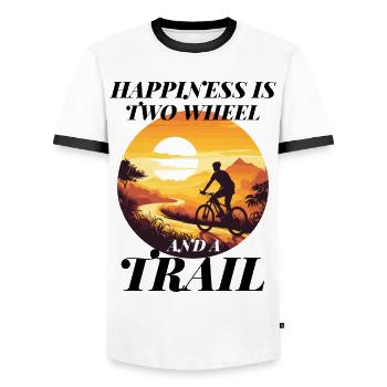 À la poursuite du bonheur sur un vélo de trail à deux roues - T-shirt contrasté Homme - blanc/noir - Devant - AI Model Female 172 light (172cm) & AI Model Male 178 dark (178cm)