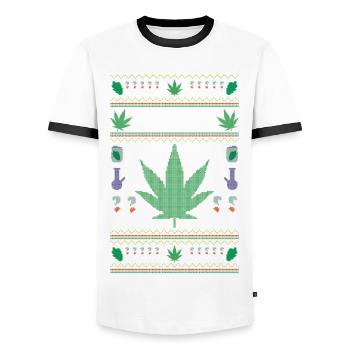 Smoke Weed Every Christmas - Men's Ringer Shirt - white/black - Front - AI Model Female 172 light (172cm) & AI Model Male 178 dark (178cm)