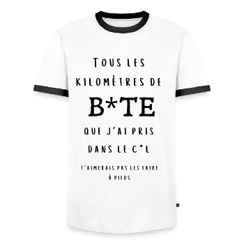 t-shirt kilomètres de bite cadeau - T-shirt contrasté Homme - blanc/noir - Devant - AI Model Female 172 light (172cm) & AI Model Male 178 dark (178cm)