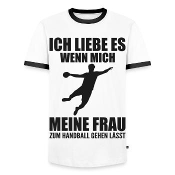 Handballer Handball Geschenk - Männer Kontrast-T-Shirt - Weiß/Schwarz - Vorne - AI Model Female 172 light (172cm) & AI Model Male 178 dark (178cm)