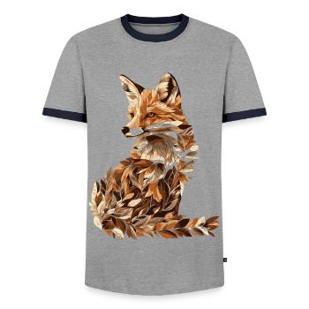 Fuchs aus Laub Blätter Herbst - Männer Kontrast-T-Shirt - Grau/Navy  - Vorne - AI Model Female 172 light (172cm) & AI Model Male 178 light (178cm)