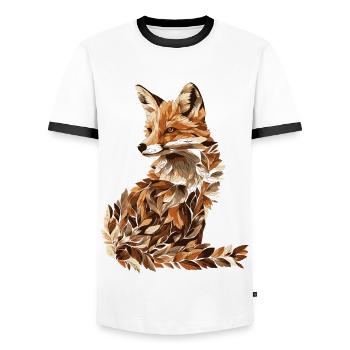 Renard de feuilles feuilles Automne - T-shirt contrasté Homme - blanc/noir - Devant - AI Model Female 172 light (172cm) & AI Model Male 178 dark (178cm)