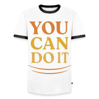 Citation de motivation rétro « Tu peux le faire » - T-shirt contrasté Homme - blanc/noir - Devant - AI Model Female 172 light (172cm) & AI Model Male 178 dark (178cm)