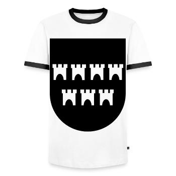 La patrie de Sibiu - T-shirt contrasté Homme - blanc/noir - Devant - AI Model Female 172 light (172cm) & AI Model Male 178 dark (178cm)