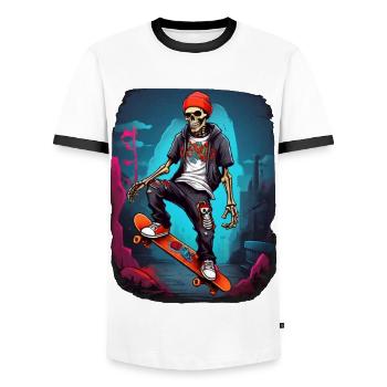 Skateboard Squelette - T-shirt contrasté Homme - blanc/noir - Devant - AI Model Female 172 light (172cm) & AI Model Male 178 dark (178cm)
