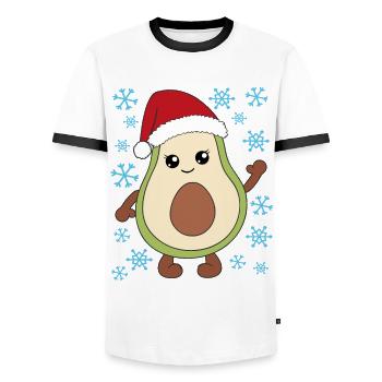 Avocado Christmas gift Christmas present - Men's Ringer Shirt - white/black - Front - AI Model Female 172 light (172cm) & AI Model Male 178 dark (178cm)