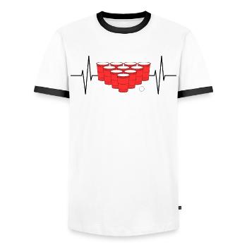 Beer Pong Heartbeat Line Beer Pong Drôle - T-shirt contrasté Homme - blanc/noir - Devant - AI Model Female 172 light (172cm) & AI Model Male 178 dark (178cm)