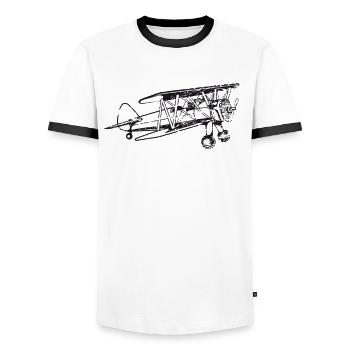 Biplane Airplane Pilot Flight Instructor Gift - Men's Ringer Shirt - white/black - Front - AI Model Female 172 light (172cm) & AI Model Male 178 dark (178cm)