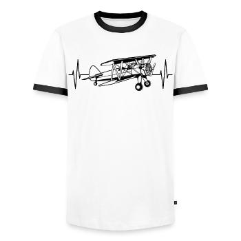 Biplane Airplane ECG Line Pilot Gift - Men's Ringer Shirt - white/black - Front - AI Model Female 172 light (172cm) & AI Model Male 178 dark (178cm)