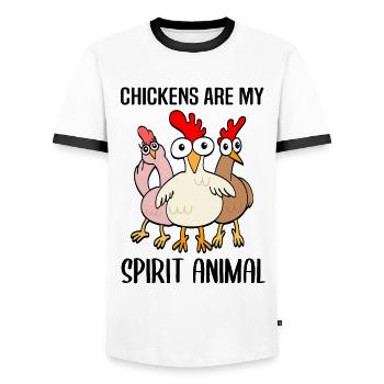Drôles de poulets Amateurs de poulet disant cadeau - T-shirt contrasté Homme - blanc/noir - Devant - AI Model Female 172 light (172cm) & AI Model Male 178 dark (178cm)