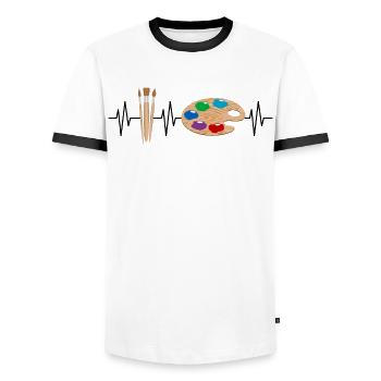 Painting Art Artist Heartbeat Line Gift - Men's Ringer Shirt - white/black - Front - AI Model Female 172 light (172cm) & AI Model Male 178 dark (178cm)