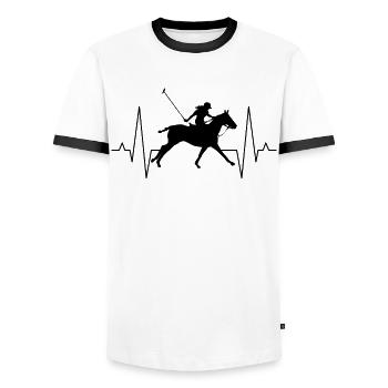 Polo Sport Rider ECG Line Equestrian Gift - Men's Ringer Shirt - white/black - Front - AI Model Female 172 light (172cm) & AI Model Male 178 dark (178cm)