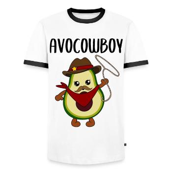 Avocado Cowboy Funny Vegetable Fruit Gift - Men's Ringer Shirt - white/black - Front - AI Model Female 172 light (172cm) & AI Model Male 178 dark (178cm)