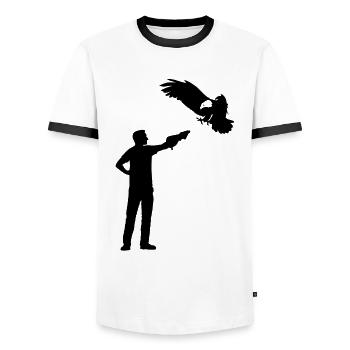 Fauconnier avec cadeau de fauconnerie d’oiseau de proie - T-shirt contrasté Homme - blanc/noir - Devant - AI Model Female 172 light (172cm) & AI Model Male 178 dark (178cm)