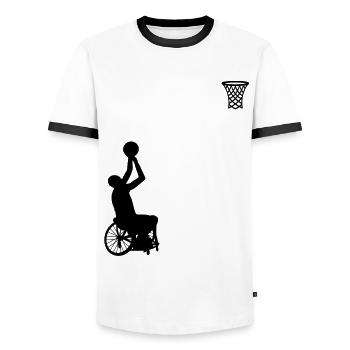 Basketball en fauteuil roulant Joueur de basketball en fauteuil roulant - T-shirt contrasté Homme - blanc/noir - Devant - AI Model Female 172 light (172cm) & AI Model Male 178 dark (178cm)