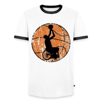 Basketball en fauteuil roulant Joueur de basketball en fauteuil roulant - T-shirt contrasté Homme - blanc/noir - Devant - AI Model Female 172 light (172cm) & AI Model Male 178 dark (178cm)