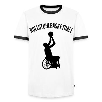 Rollstuhlbasketball Rollstuhl Basketball Spieler - Männer Kontrast-T-Shirt - Weiß/Schwarz - Vorne - AI Model Female 172 light (172cm) & AI Model Male 178 dark (178cm)