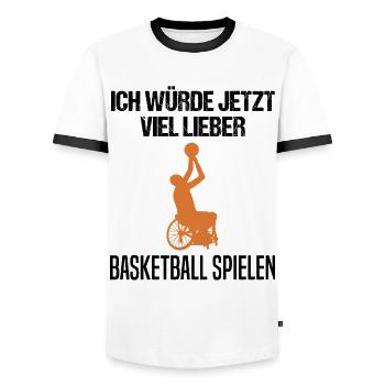 Rollstuhl Basketball Spieler Lustiger Spruch - Männer Kontrast-T-Shirt - Weiß/Schwarz - Vorne - AI Model Female 172 light (172cm) & AI Model Male 178 dark (178cm)