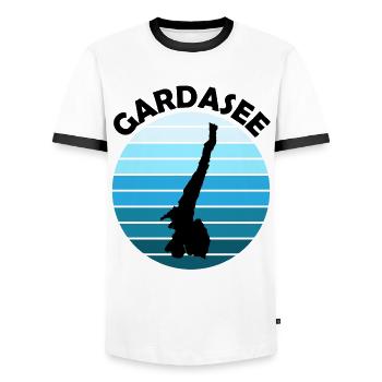 Ästhetischer Gardasee Italien Liebhaber Geschenk - Männer Kontrast-T-Shirt - Weiß/Schwarz - Vorne - AI Model Female 172 light (172cm) & AI Model Male 178 dark (178cm)