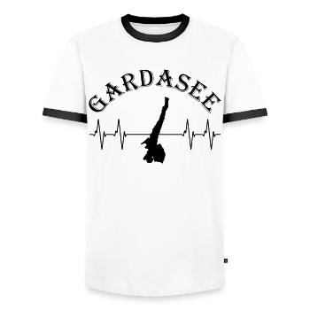 Ästhetischer Gardasee Italien Liebhaber Geschenk - Männer Kontrast-T-Shirt - Weiß/Schwarz - Vorne - AI Model Female 172 light (172cm) & AI Model Male 178 dark (178cm)