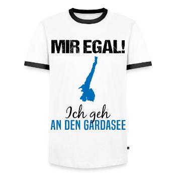 Mir Egal! Gardasee Priorität Geschenk - Männer Kontrast-T-Shirt - Weiß/Schwarz - Vorne - AI Model Female 172 light (172cm) & AI Model Male 178 dark (178cm)