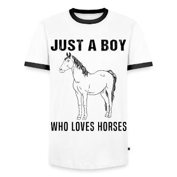 Nur ein Junge - Der Pferde liebt - Männer Kontrast-T-Shirt - Weiß/Schwarz - Vorne - AI Model Female 172 light (172cm) & AI Model Male 178 dark (178cm)